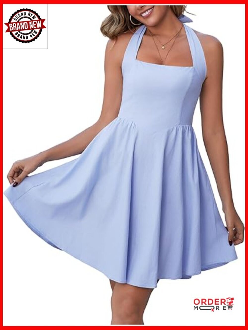 Linen Halter Mini Sundress with Pockets Square Bust